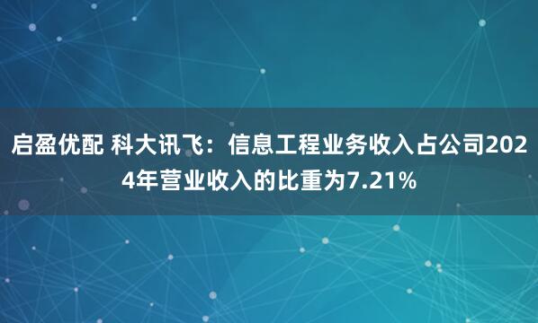 启盈优配 科大讯飞：信息工程业务收入占公司2024年营业收入的比重为7.21%